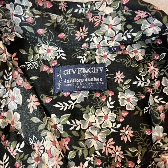 Vintage Givenchy for Fashions Couture Womens 12 Black Floral Button Down Shirt - Picture 3 of 13